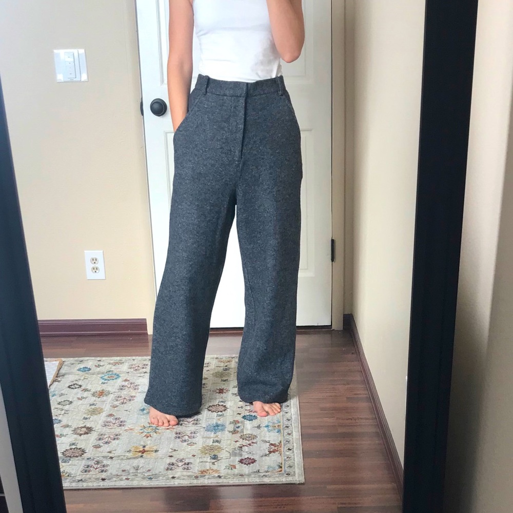 Zara Merino Wool Wide Leg Pants in Dark Gray